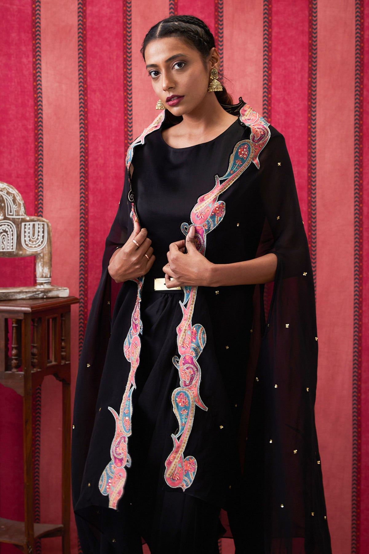 Qala Drape Dress With Applique Cape