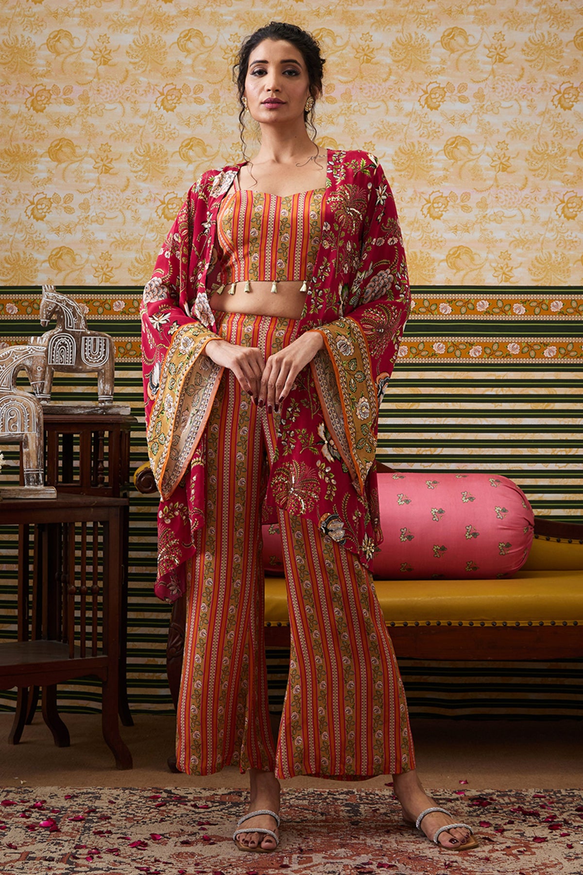 Mehr Embroidered  Co-or Set With Kimono Jacket