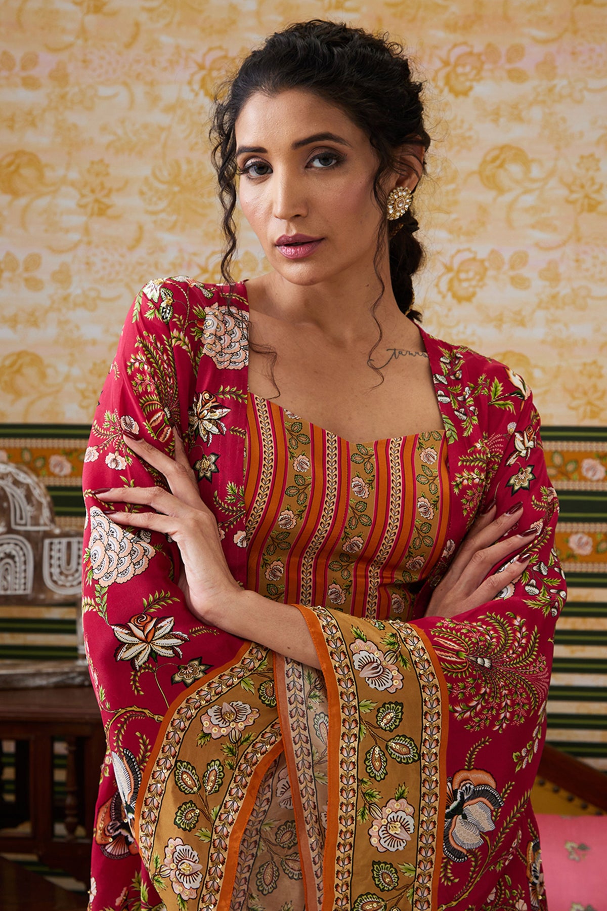 Mehr Embroidered  Co-or Set With Kimono Jacket