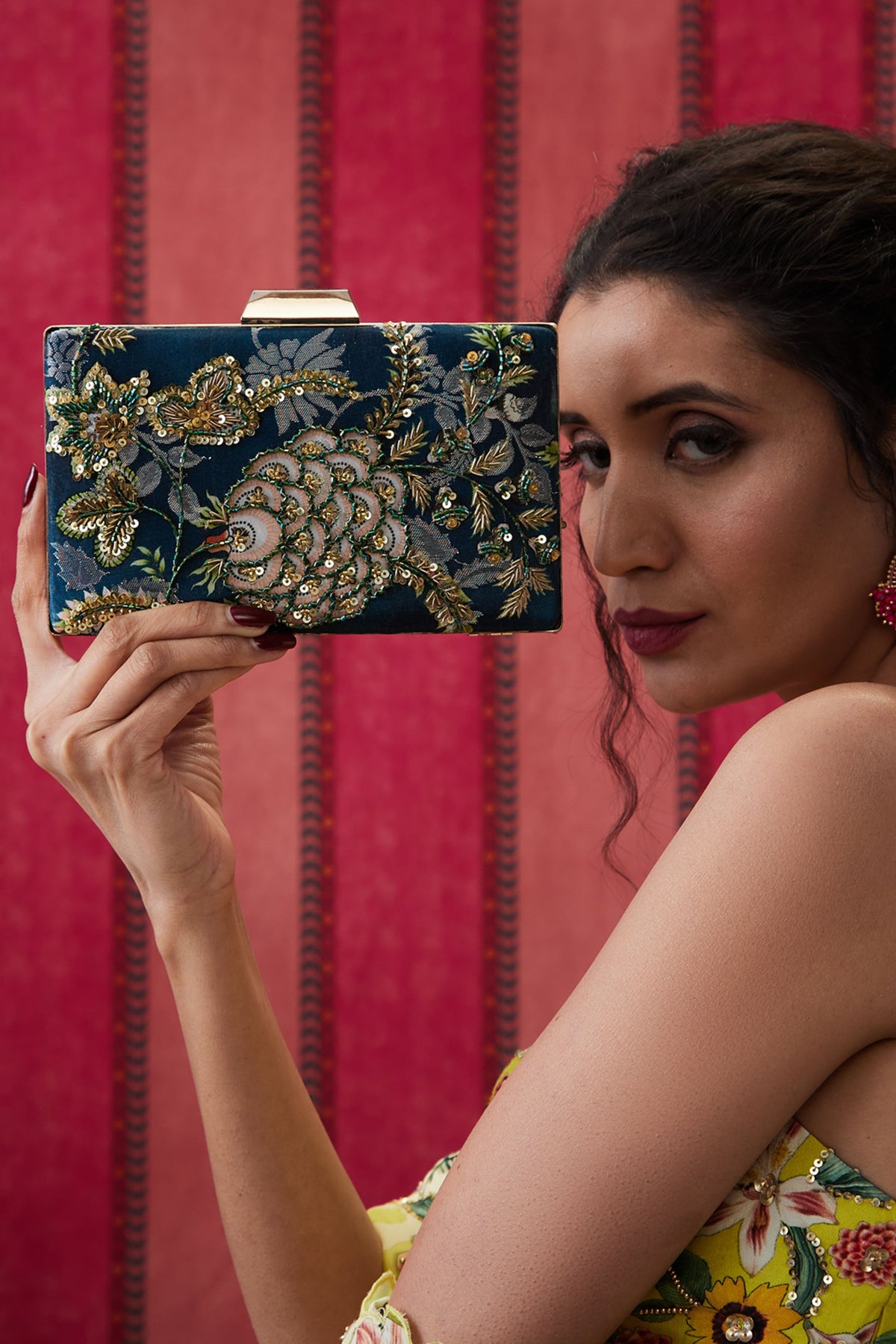 Mehr Embroidered Box Clutch