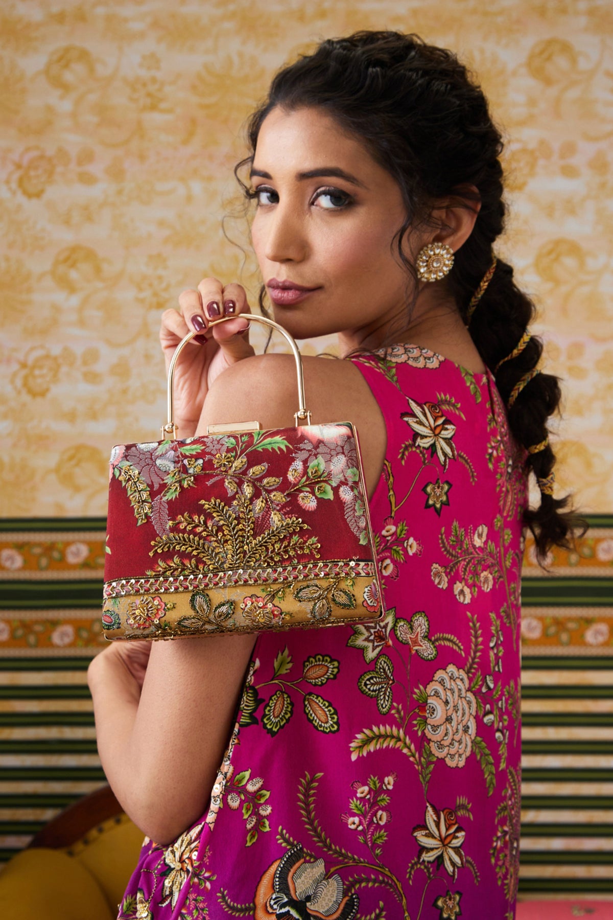 Mehr Embroidered Box Clutch