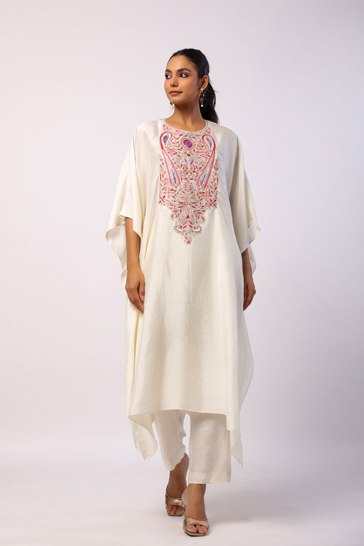 Resham Ivory Kaftan Set