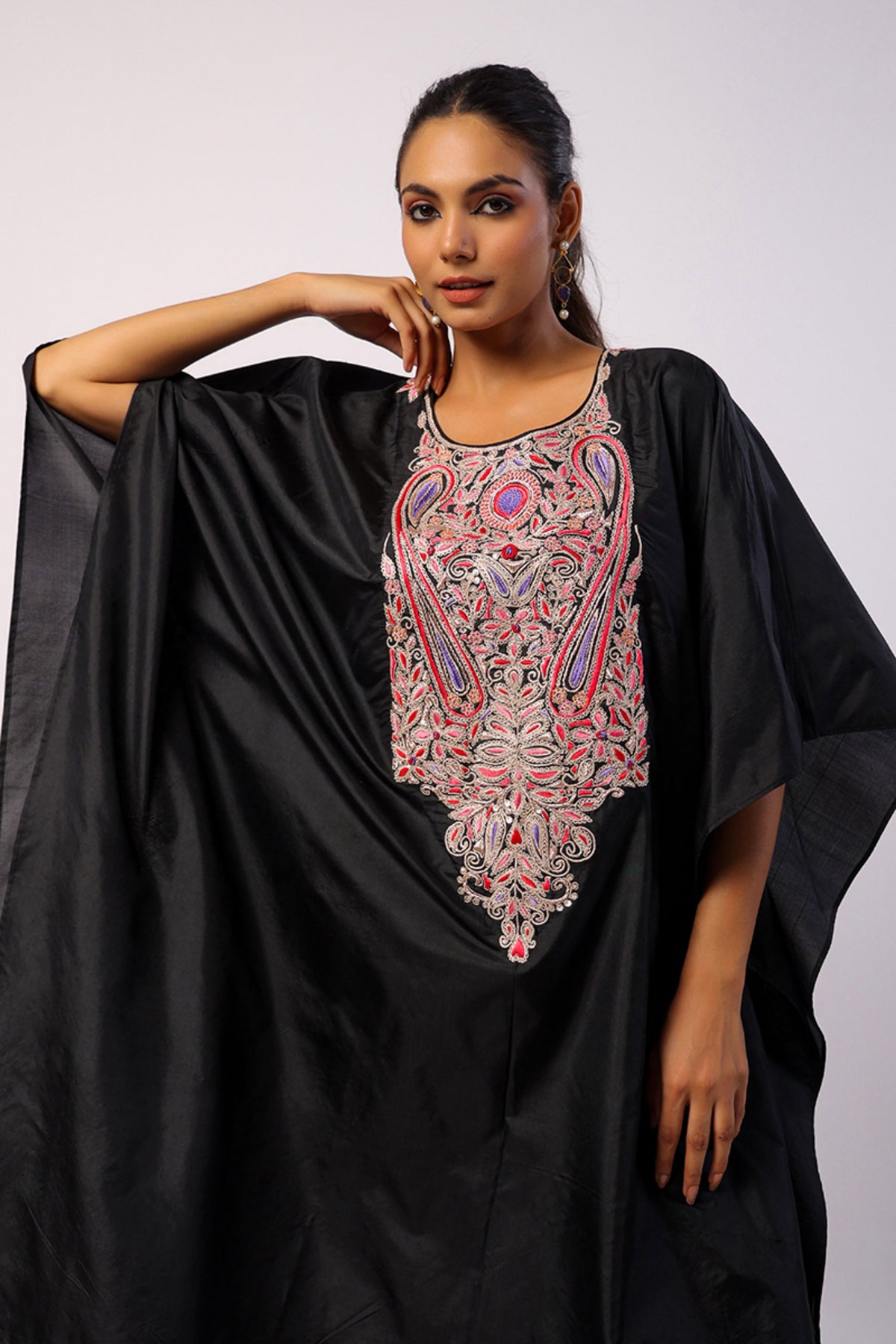 Resham Black Kaftan Set