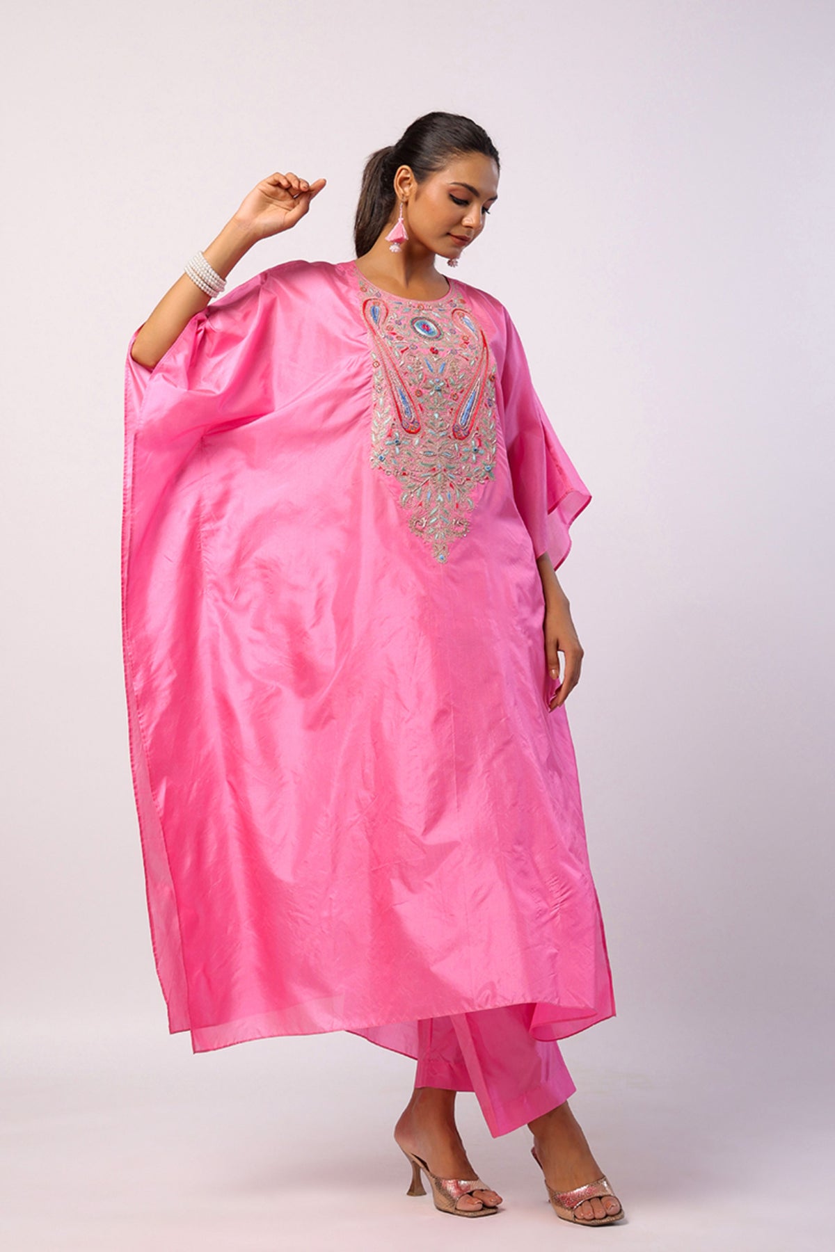 Resham Pink Kaftan Set