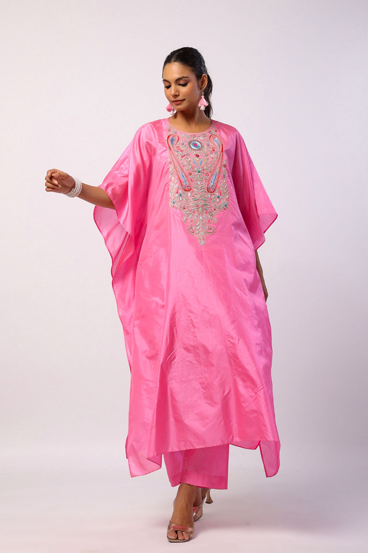 Resham Pink Kaftan Set