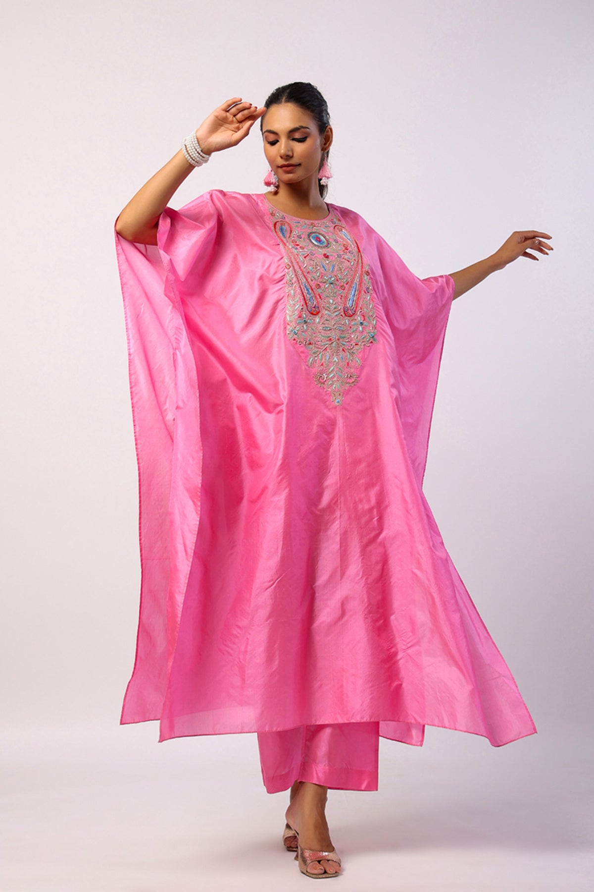 Resham Pink Kaftan Set