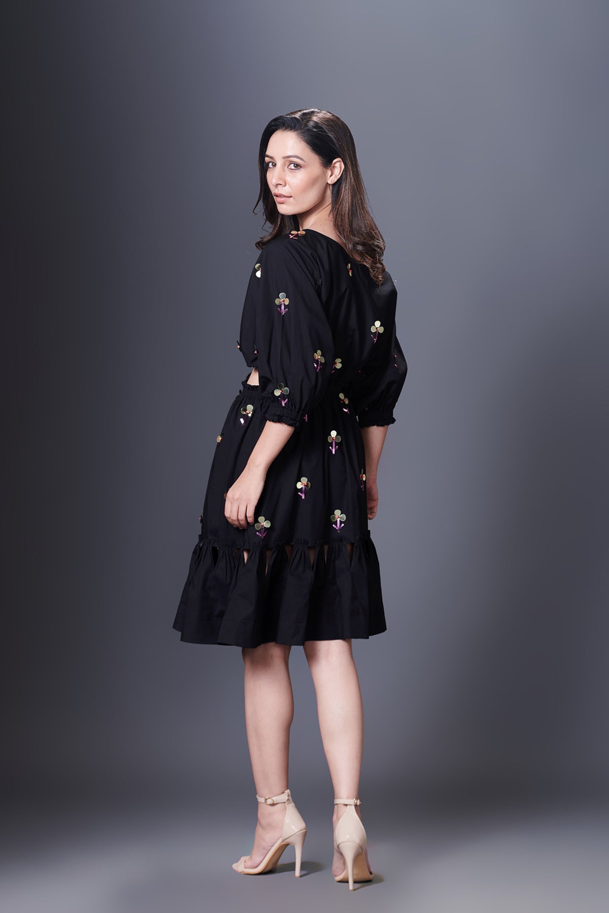 Black  Off-Shoulder Side Cutout Dress