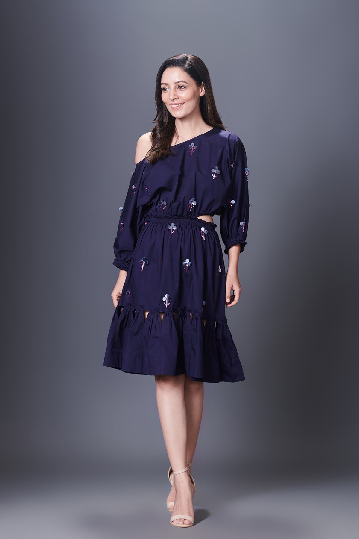 Purple Off-Shoulder Side Cutout Dress