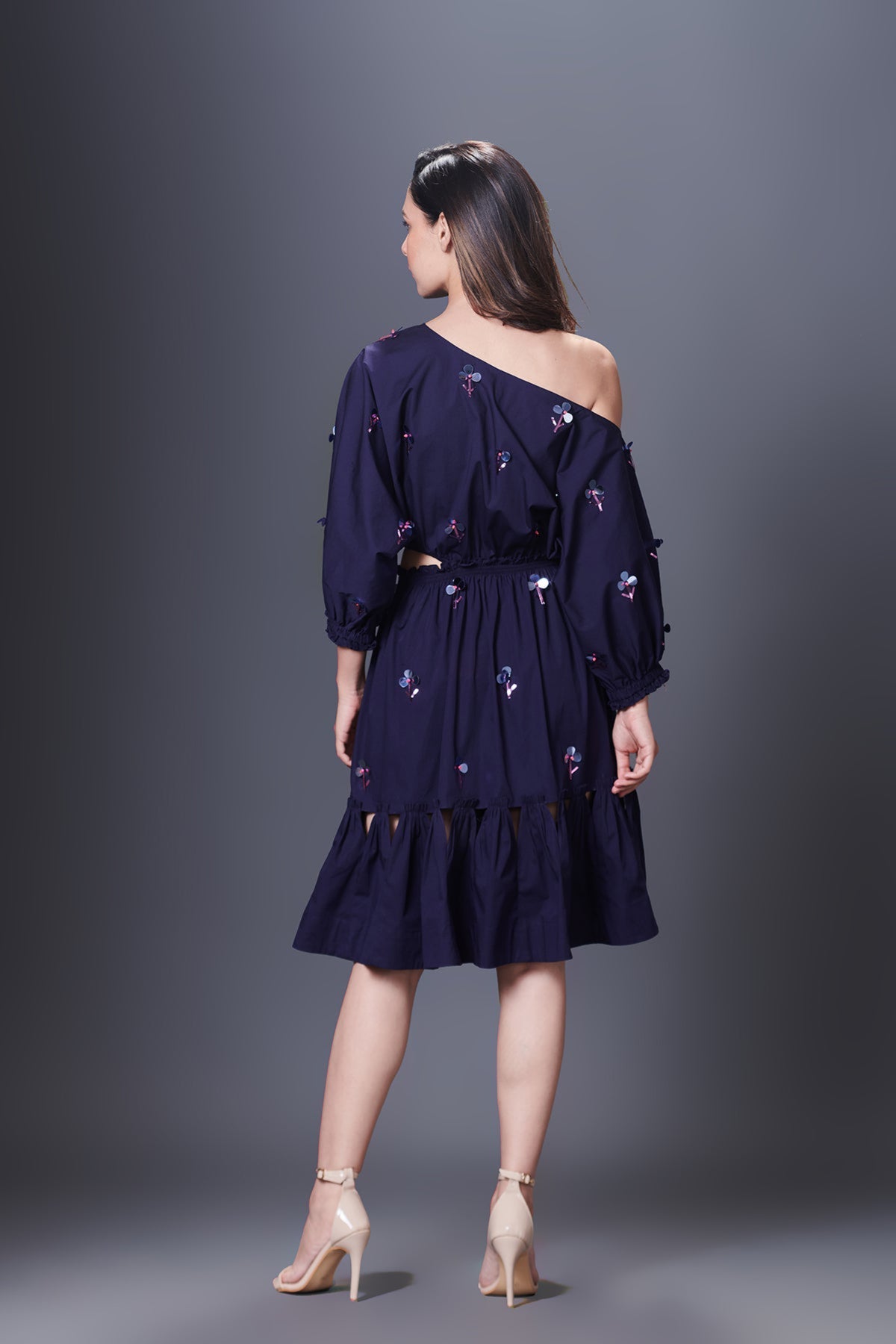Purple Off-Shoulder Side Cutout Dress