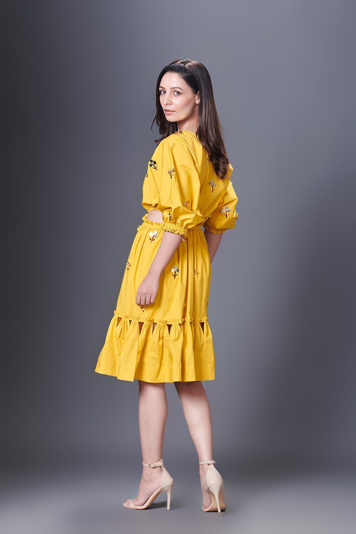 Yellow  Off-Shoulder Side Cutout Dress