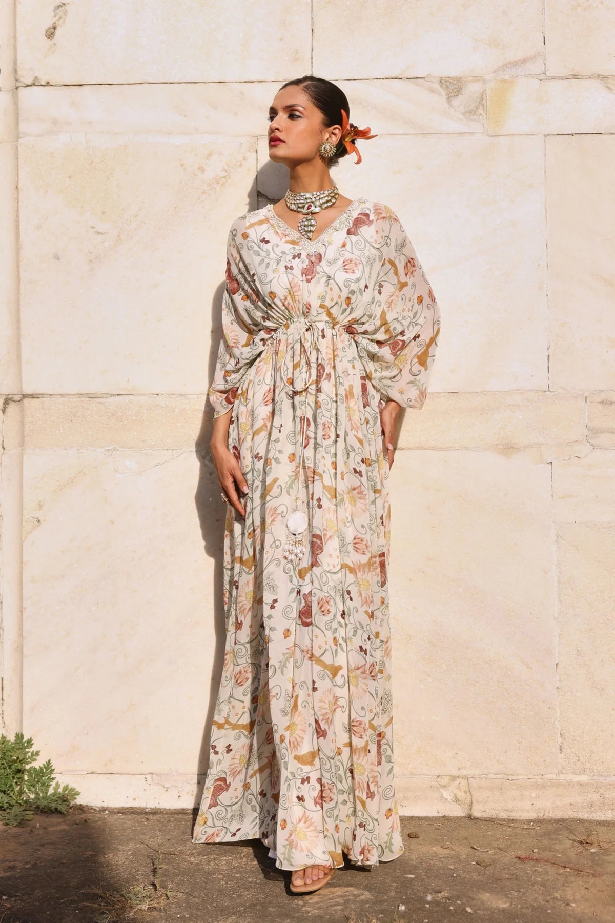 Aarvi Printed Kaftan in Ivory