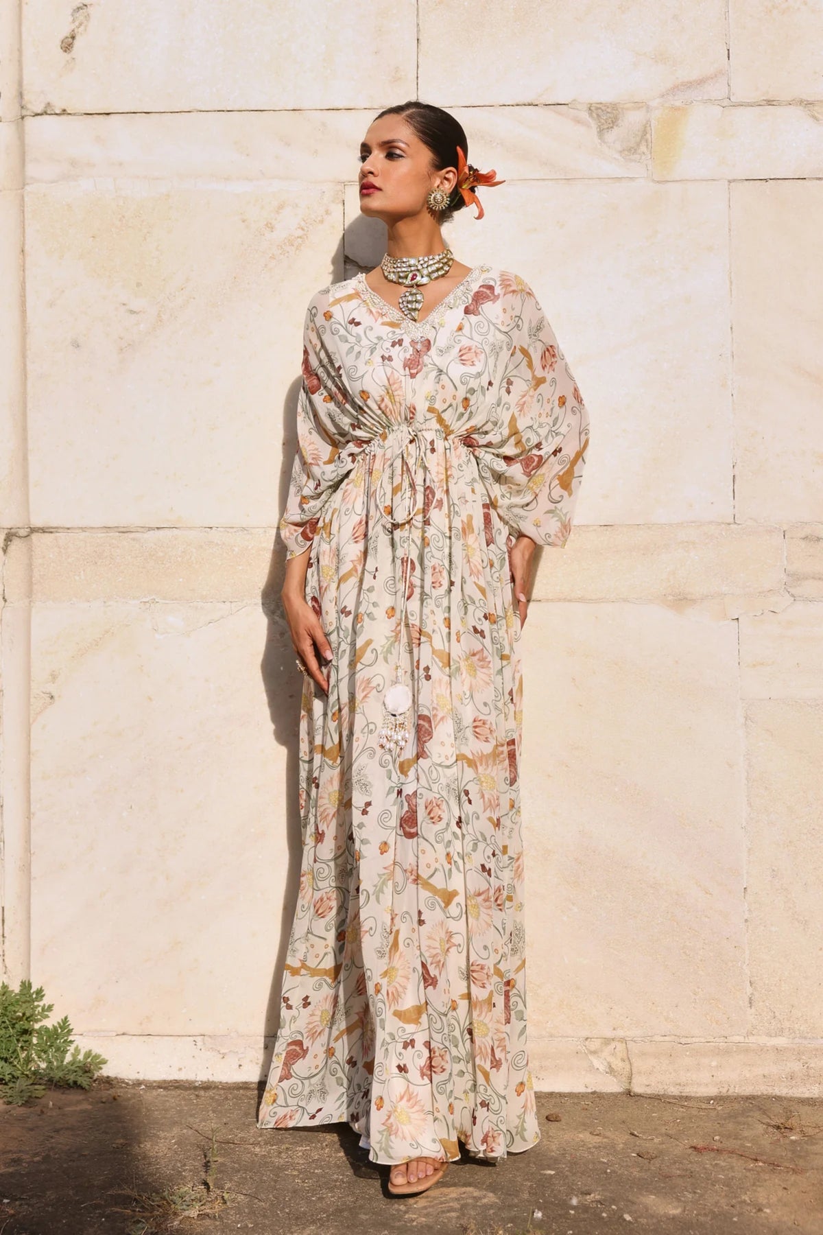 Aarvi Printed Kaftan in Ivory