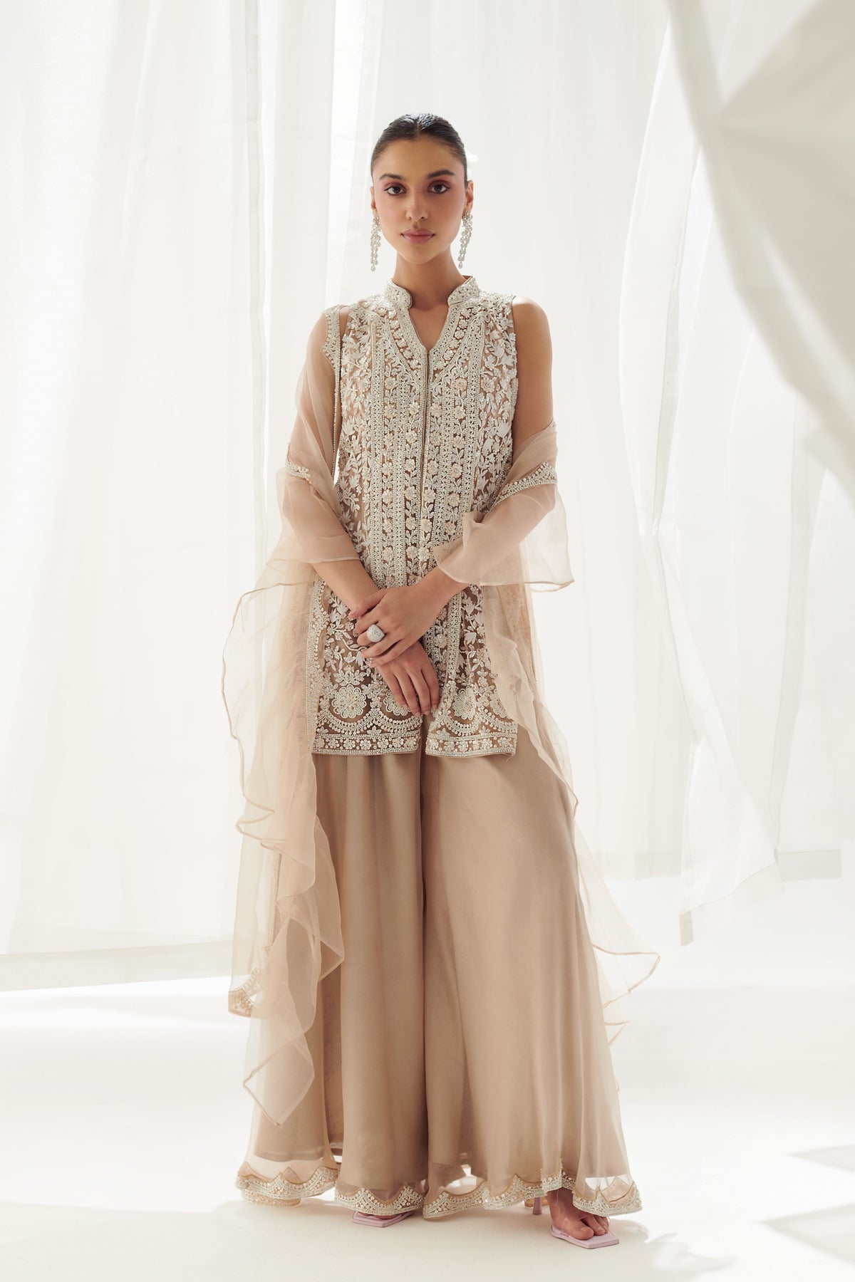 Beige Kurta Sharara Set