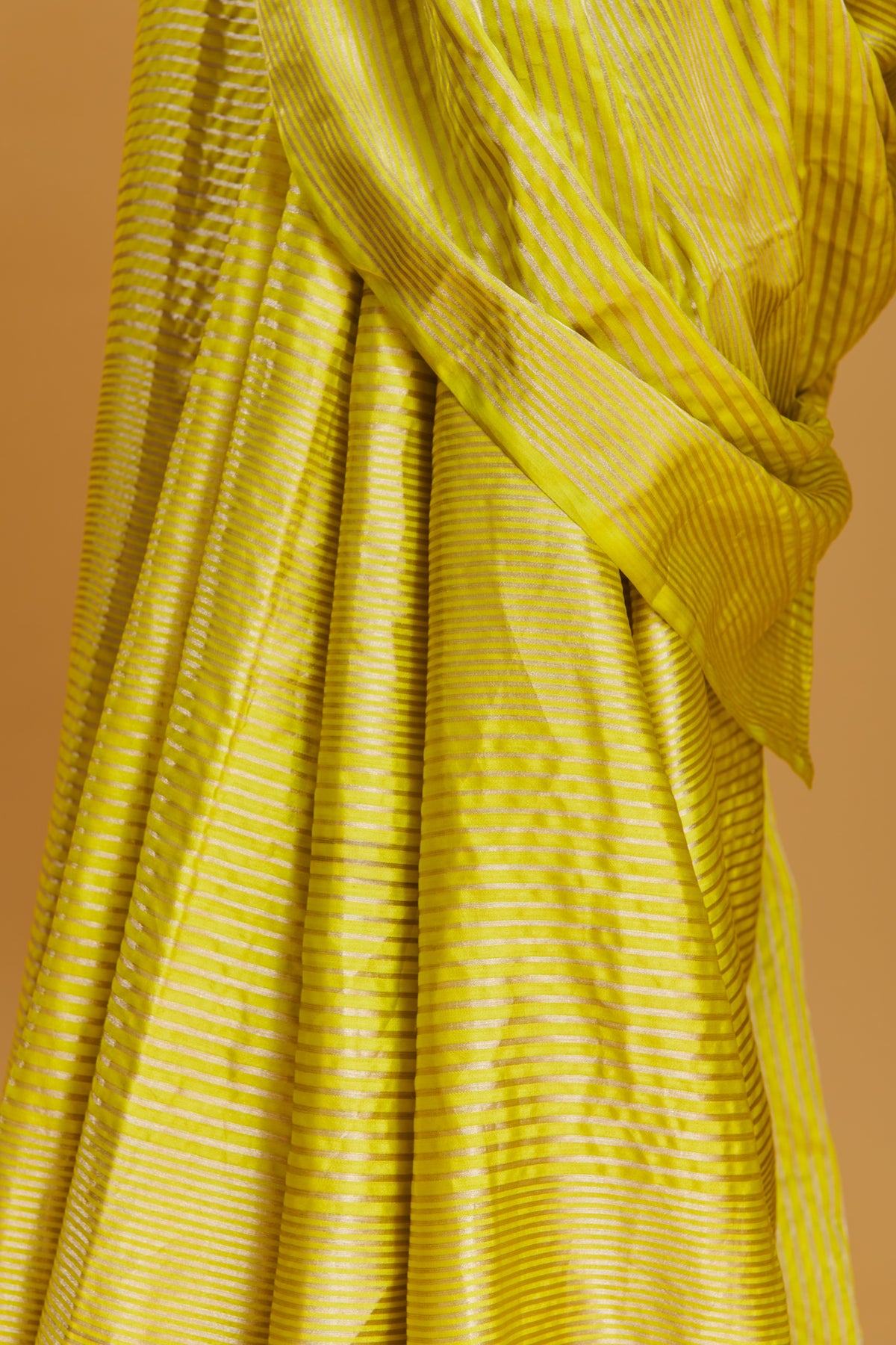 Yellow Silken Ripples Silk Satin Saree