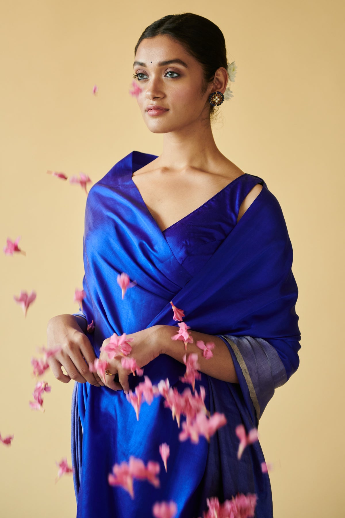 Blue Confluence Silk Satin  Saree