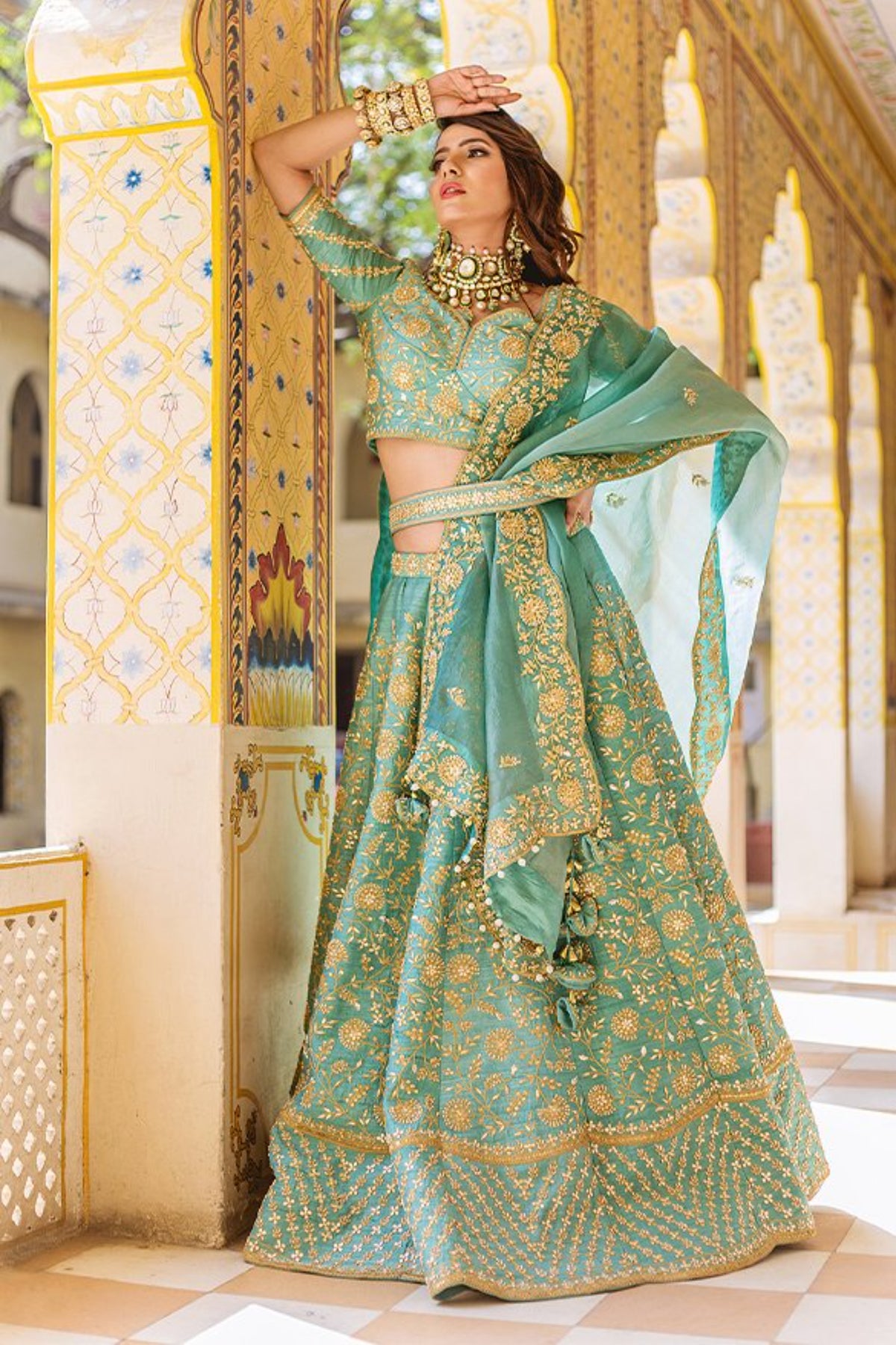 Sea Blue Raw Silk Lehenga Set