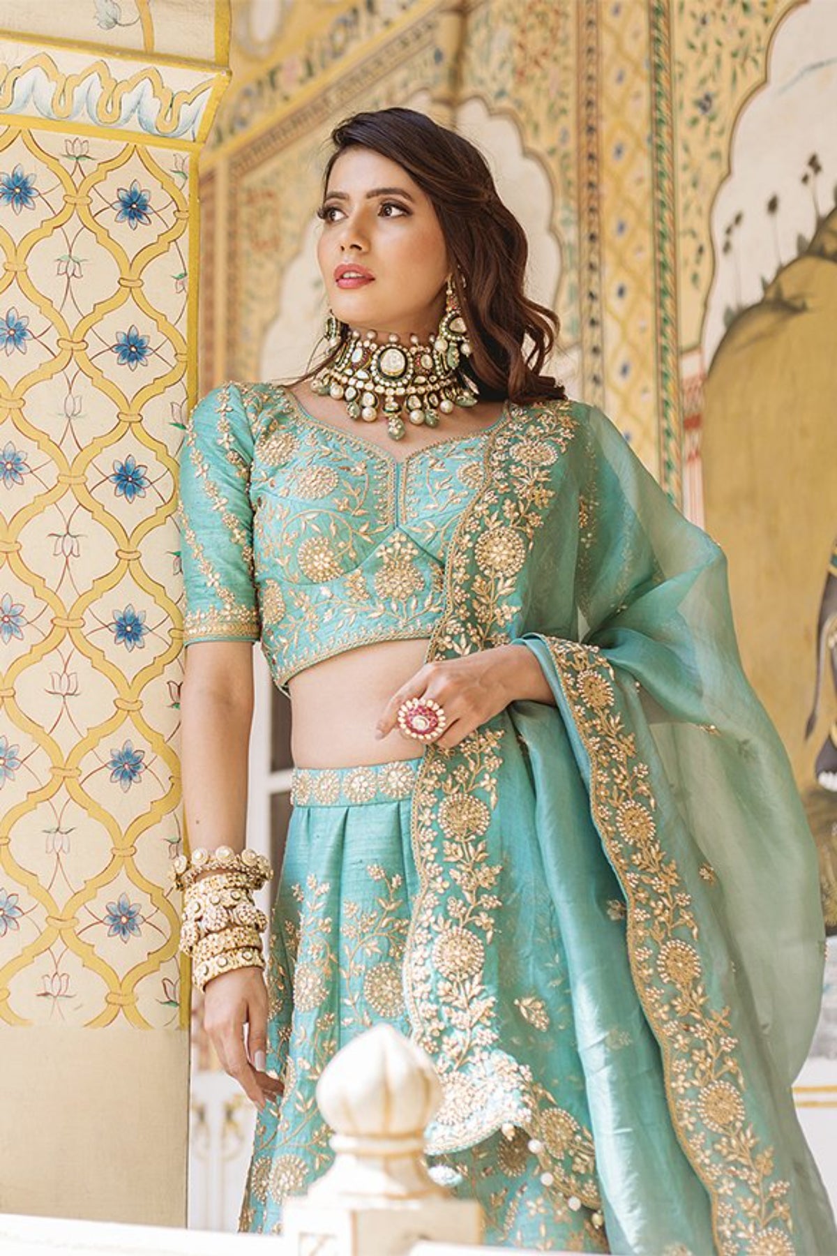 Sea Blue Raw Silk Lehenga Set