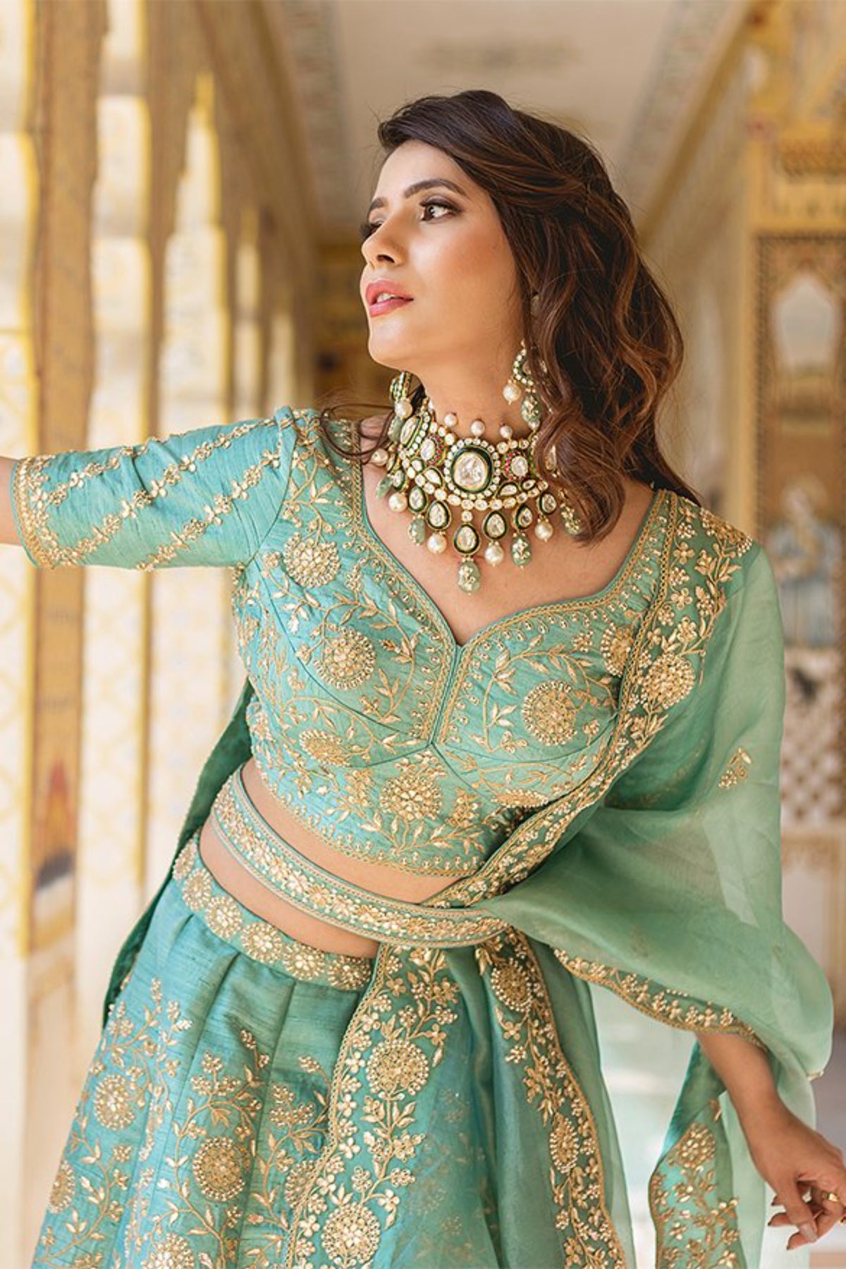 Sea Blue Raw Silk Lehenga Set