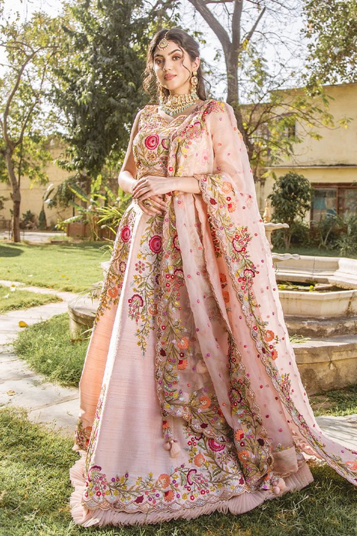 Soft Peach Raw Silk Lehenga Set