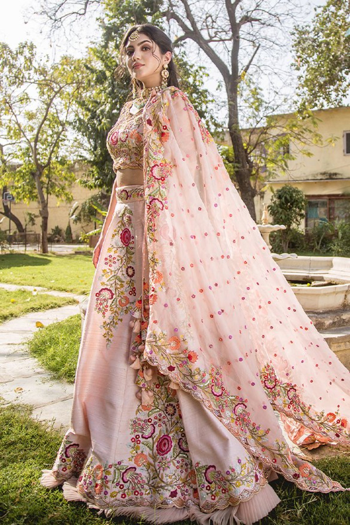 Soft Peach Raw Silk Lehenga Set