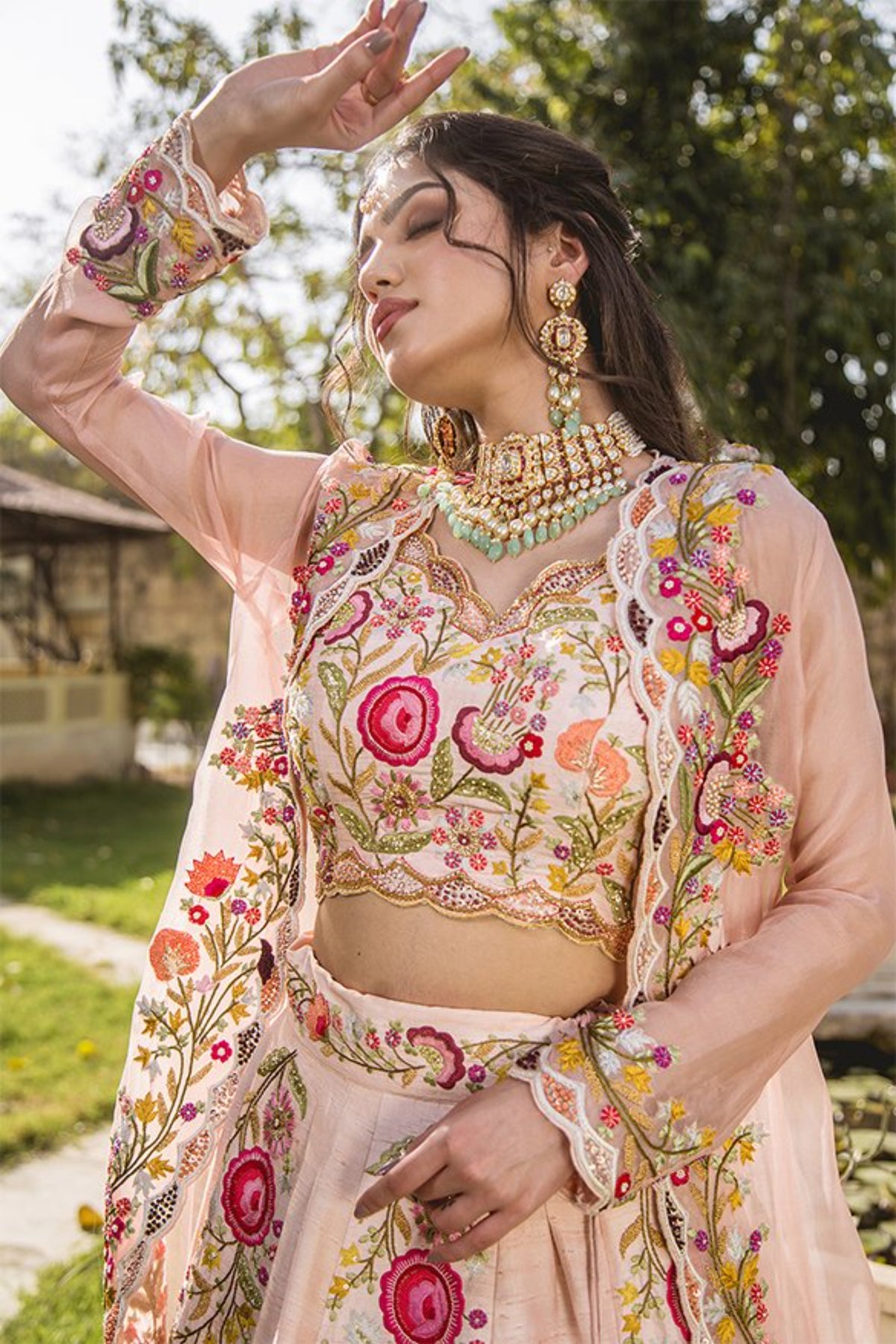 Soft Peach Raw Silk Lehenga Set