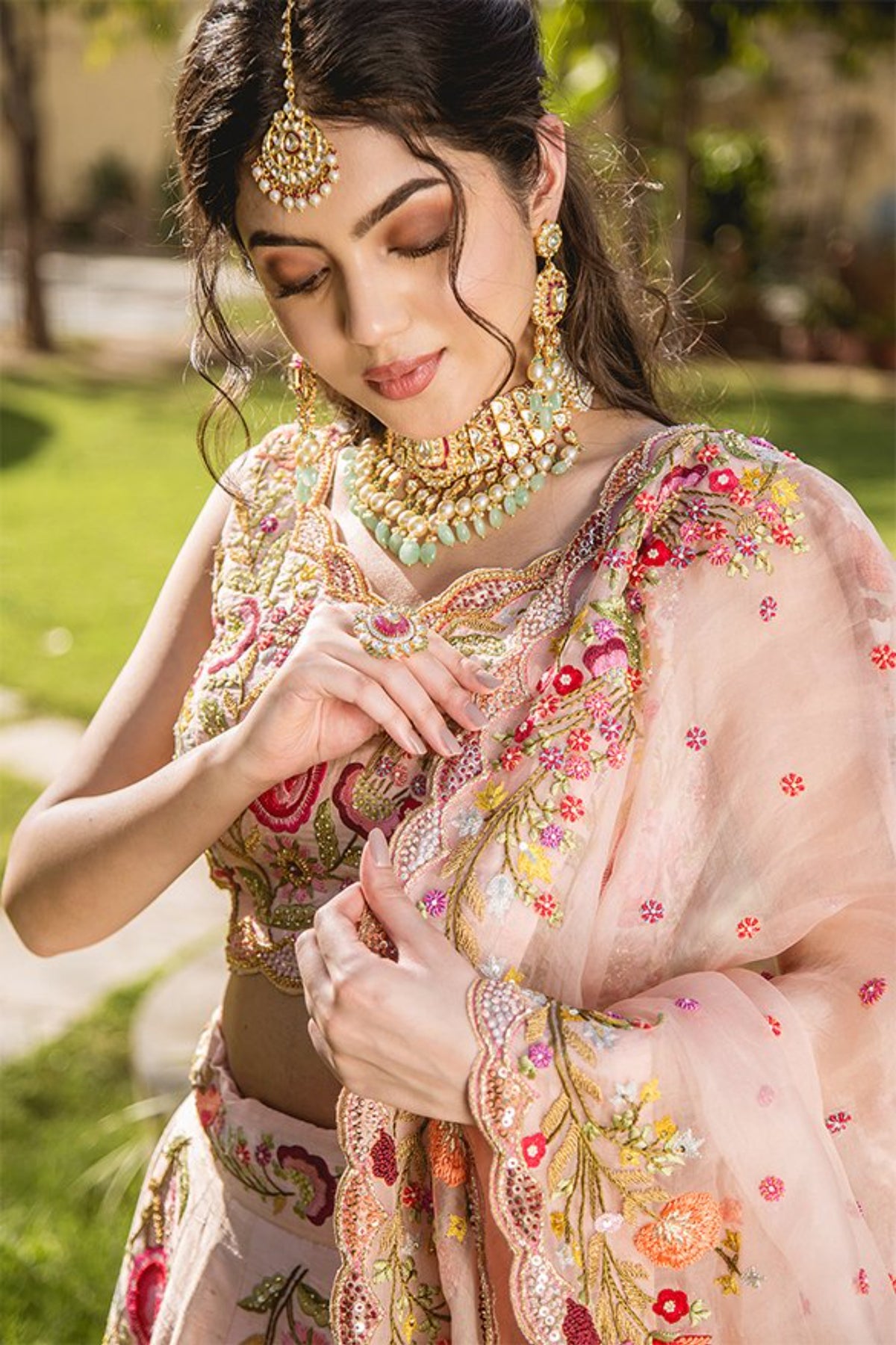 Soft Peach Raw Silk Lehenga Set