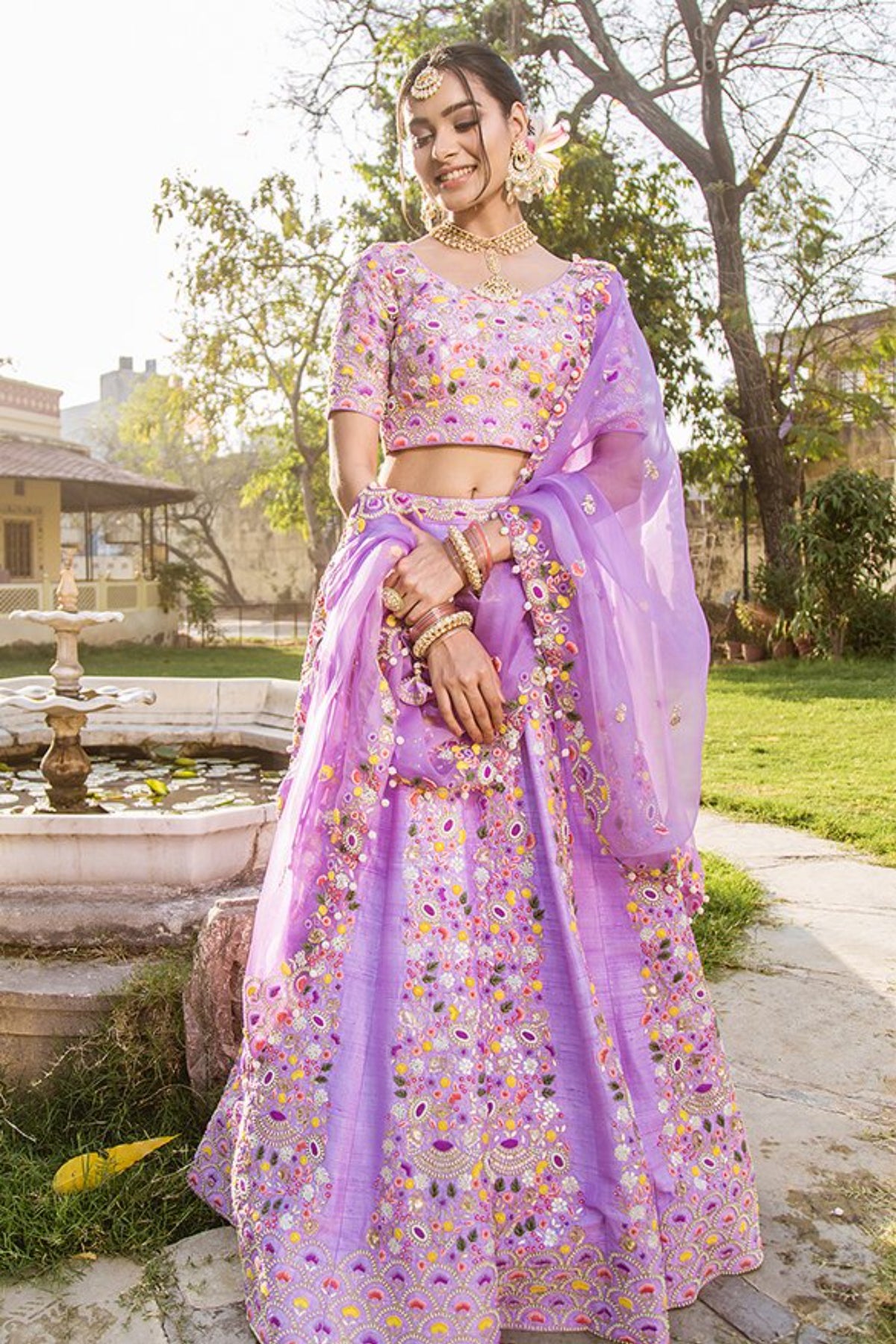 Mauve Raw Silk Lehenga Set