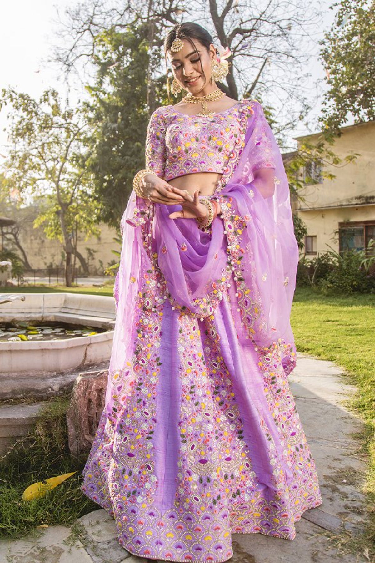 Mauve Raw Silk Lehenga Set