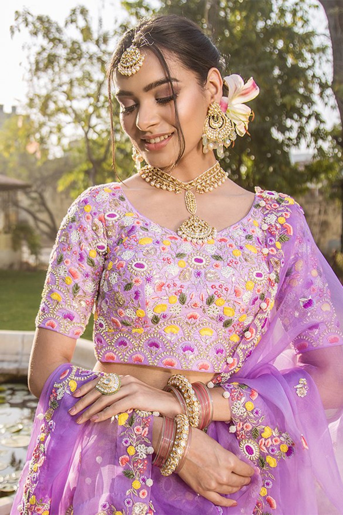 Mauve Raw Silk Lehenga Set