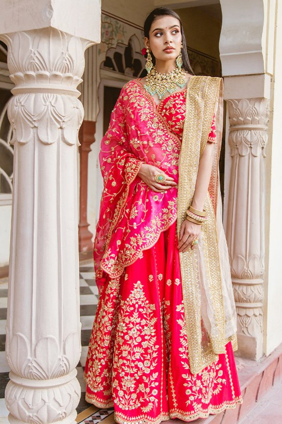 Red Marori Work Lehenga Set