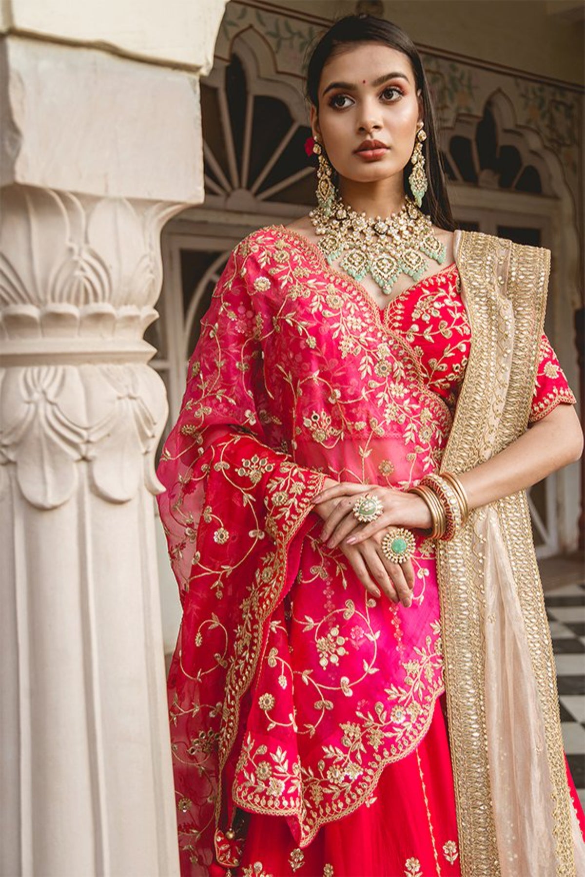 Red Marori Work Lehenga Set