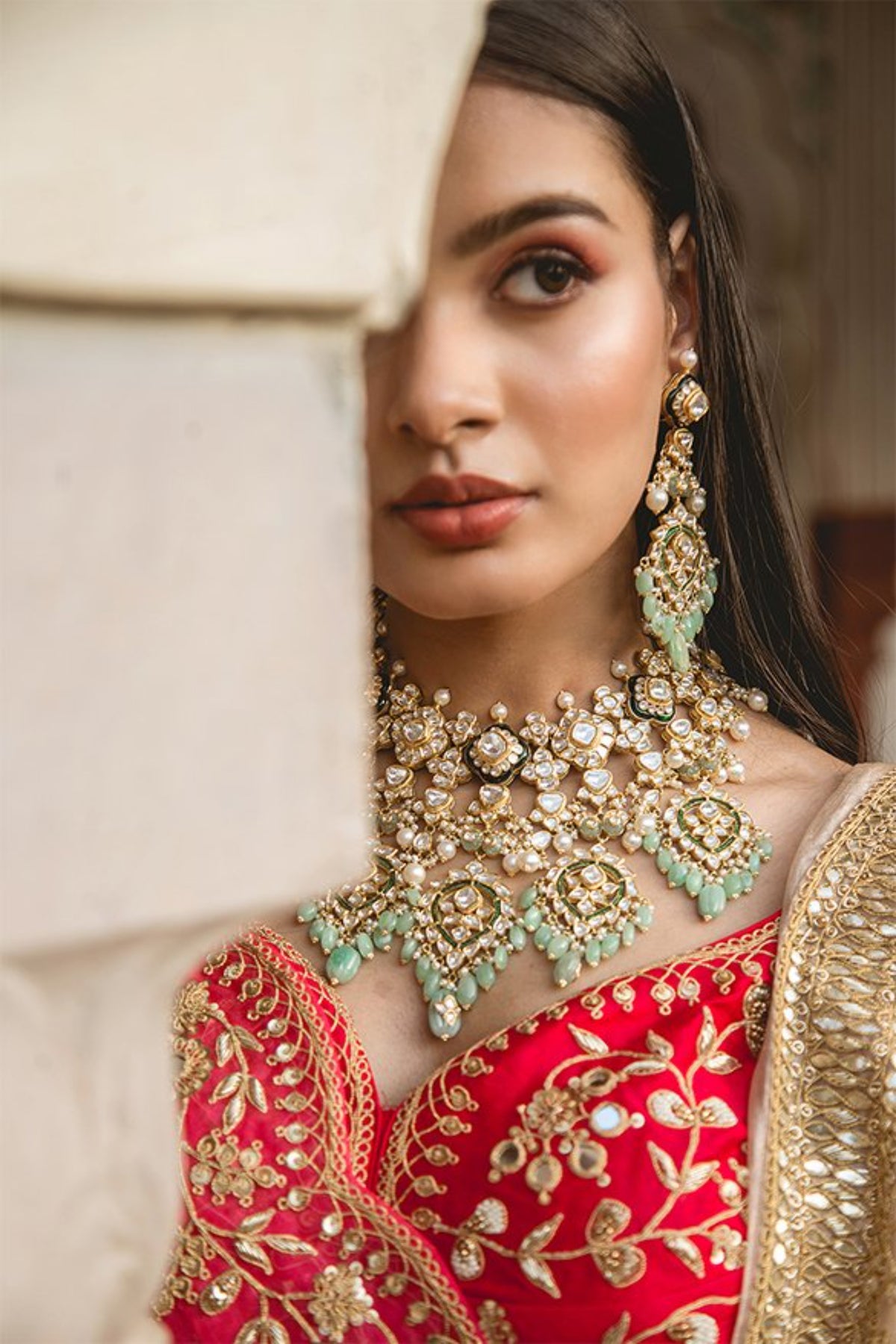 Red Marori Work Lehenga Set