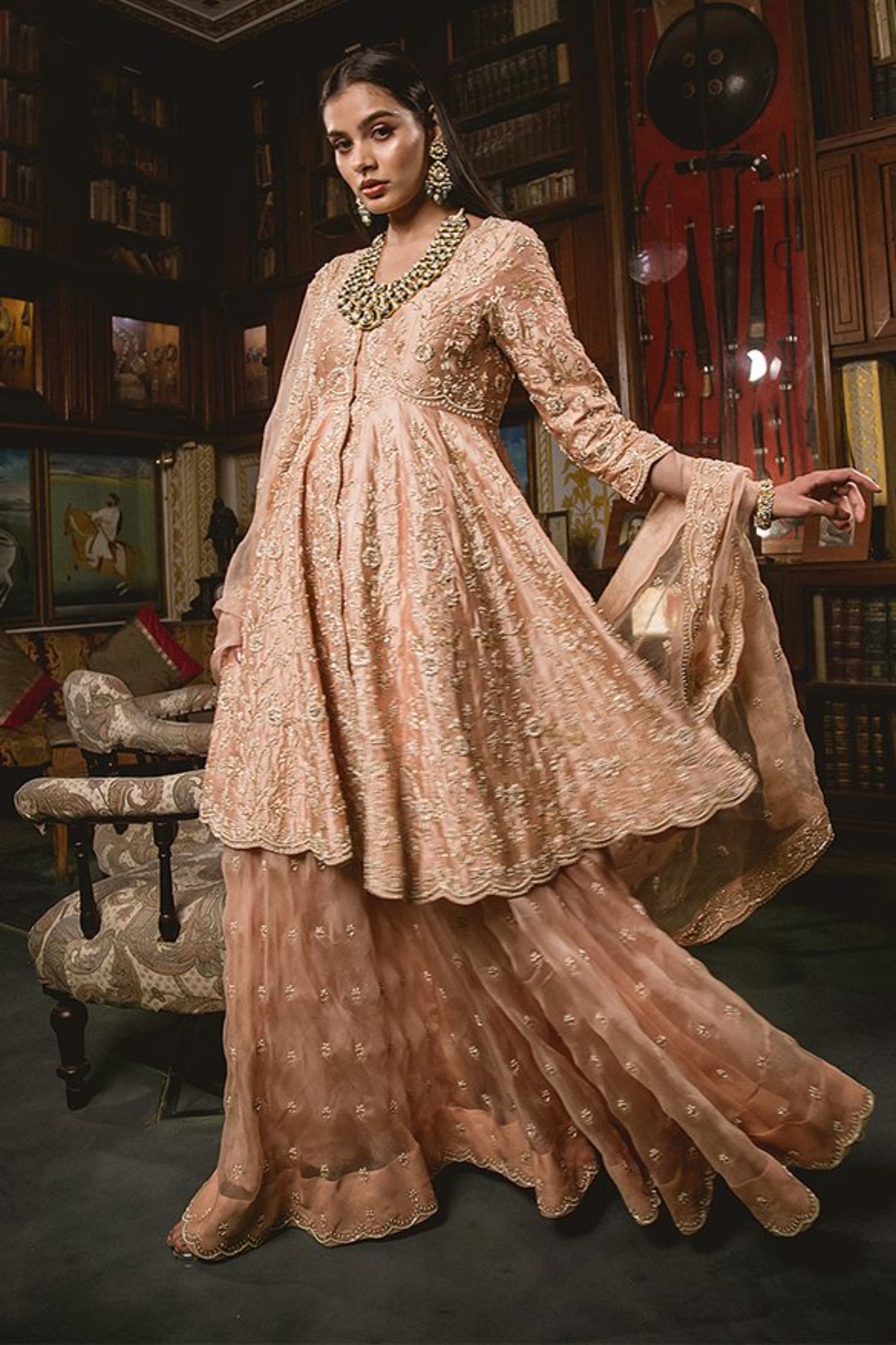 Peach Sharara Set