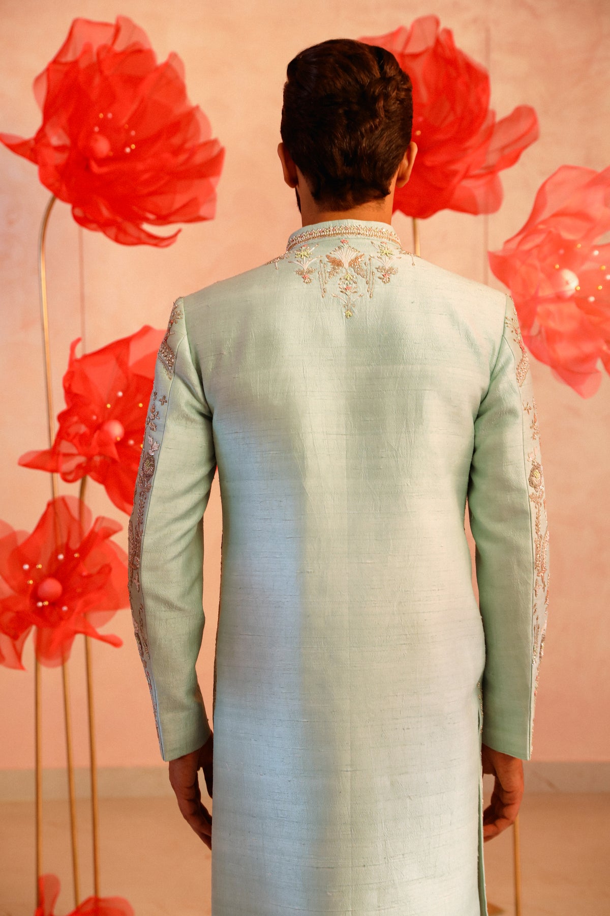 Mesmerising ice blue embroided sherwani