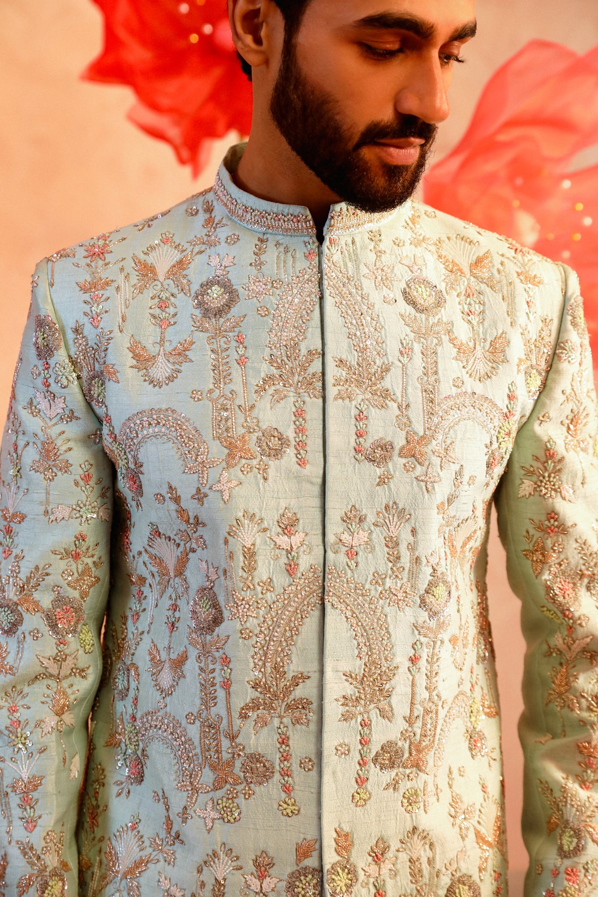 Mesmerising ice blue embroided sherwani