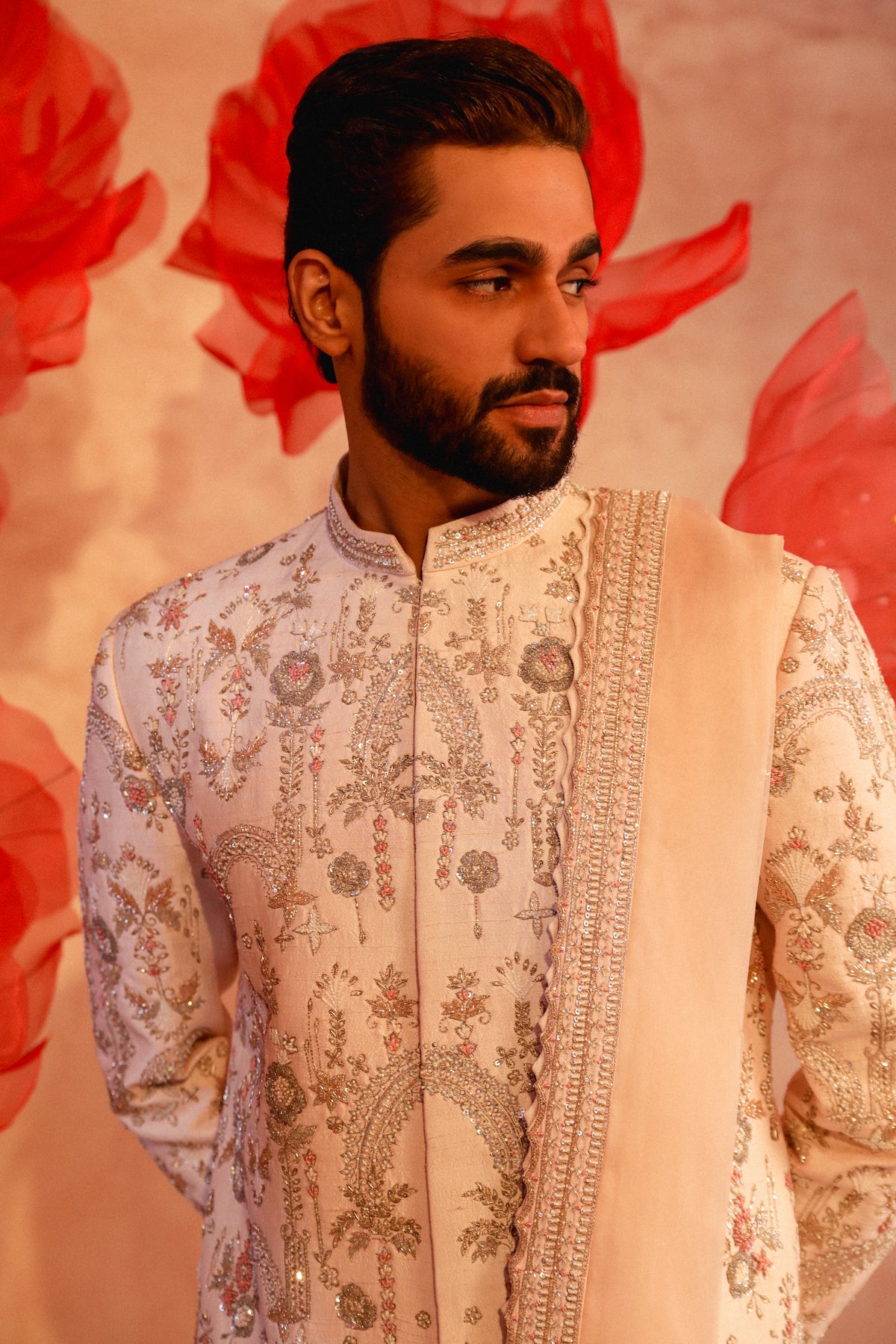 Calming ivory embroided sherwani