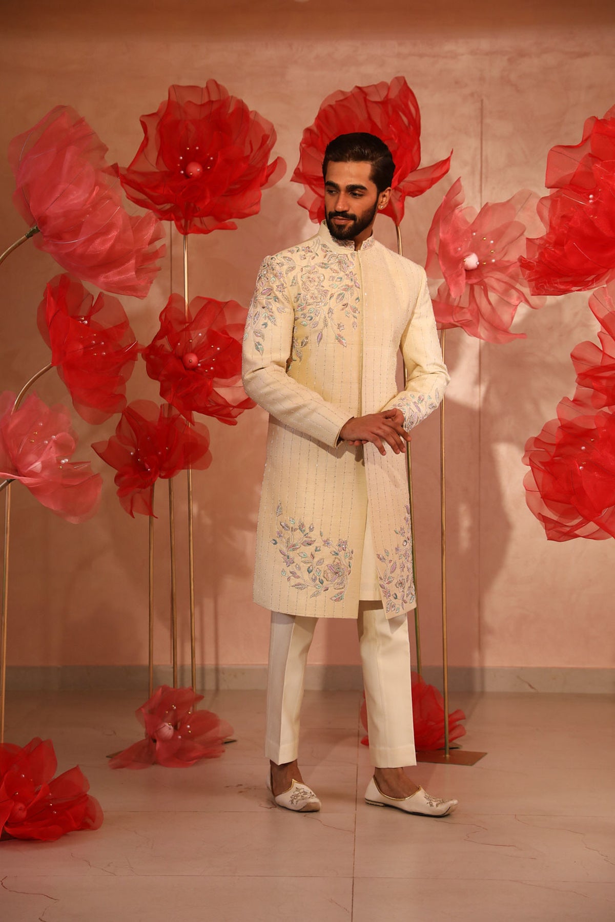 Calming ivory embroided sherwani