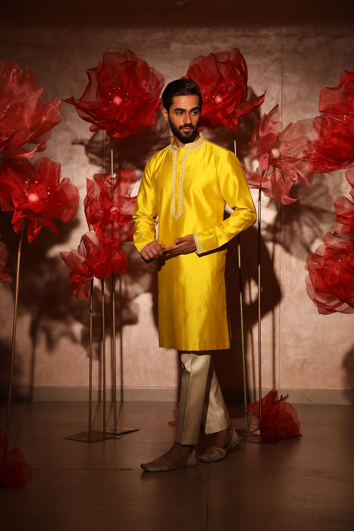 Yellow embroided kurta set