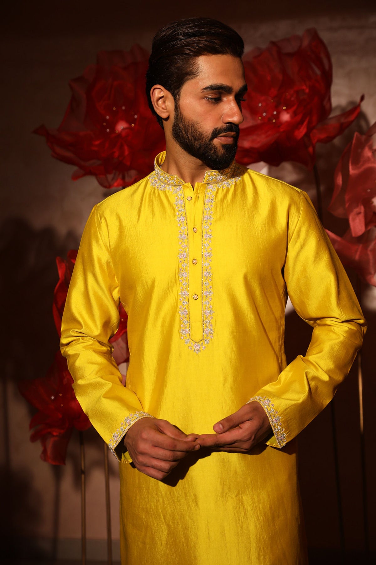 Yellow embroided kurta set