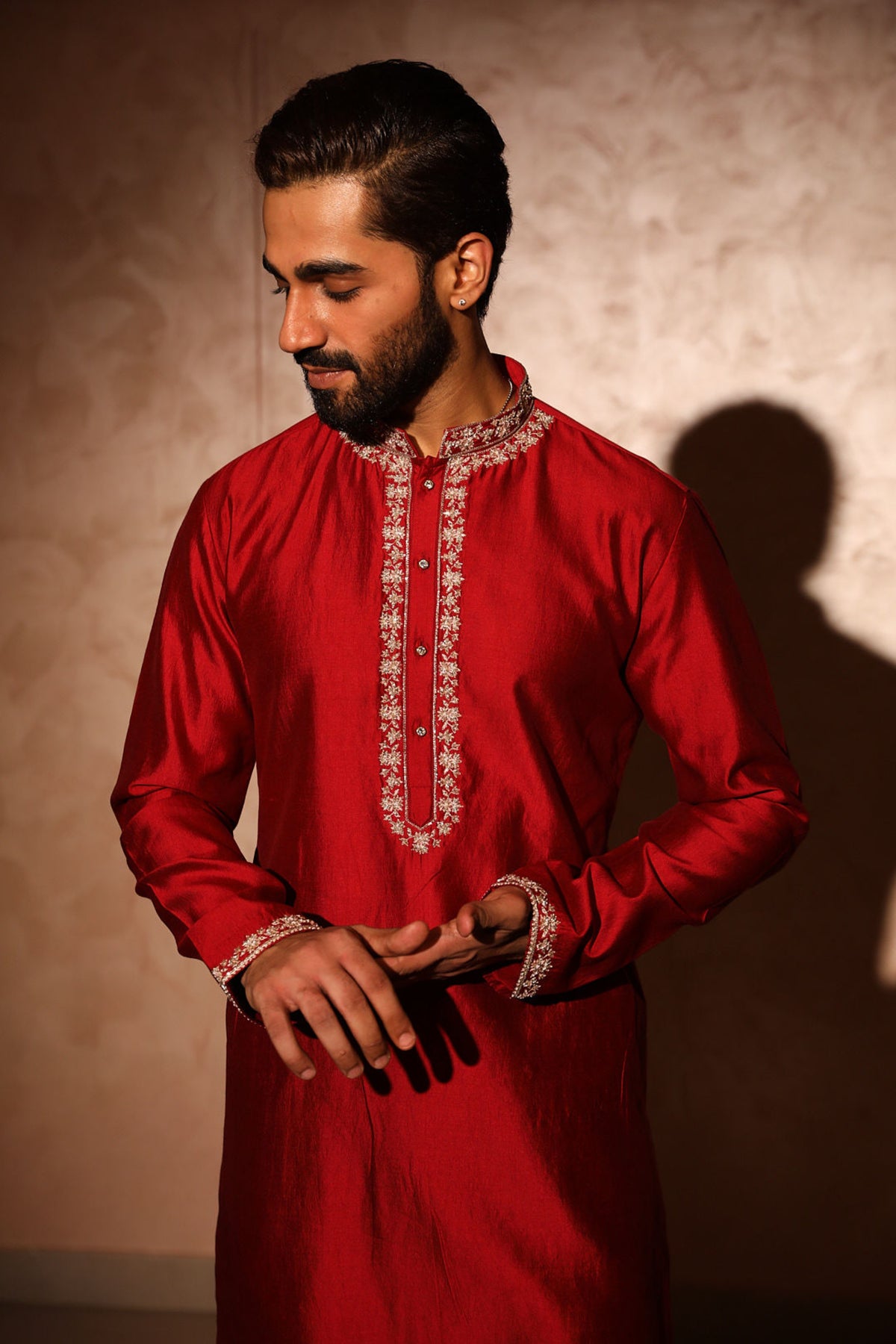 Maroon embroided kurta set