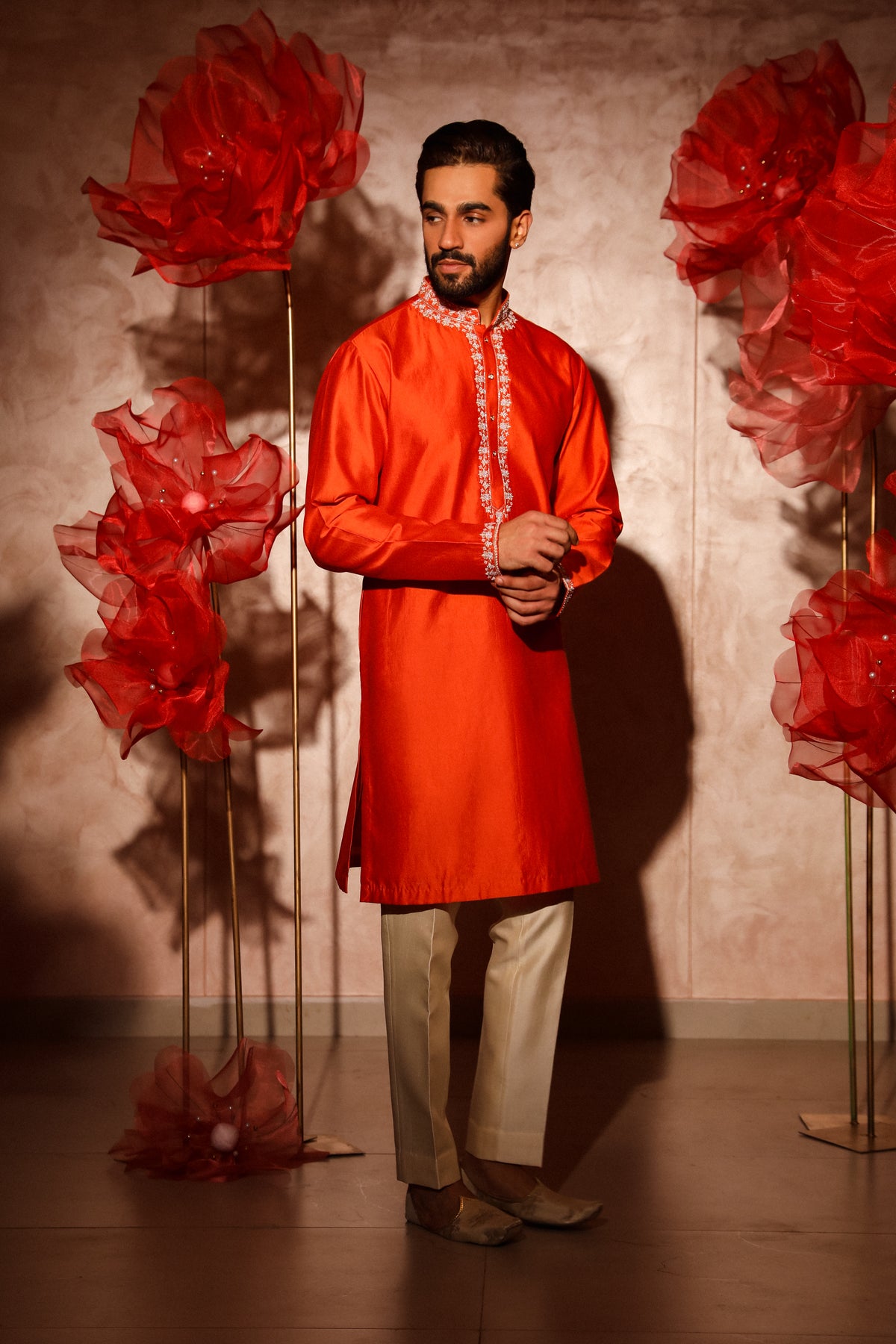 Orange embroided kurta set