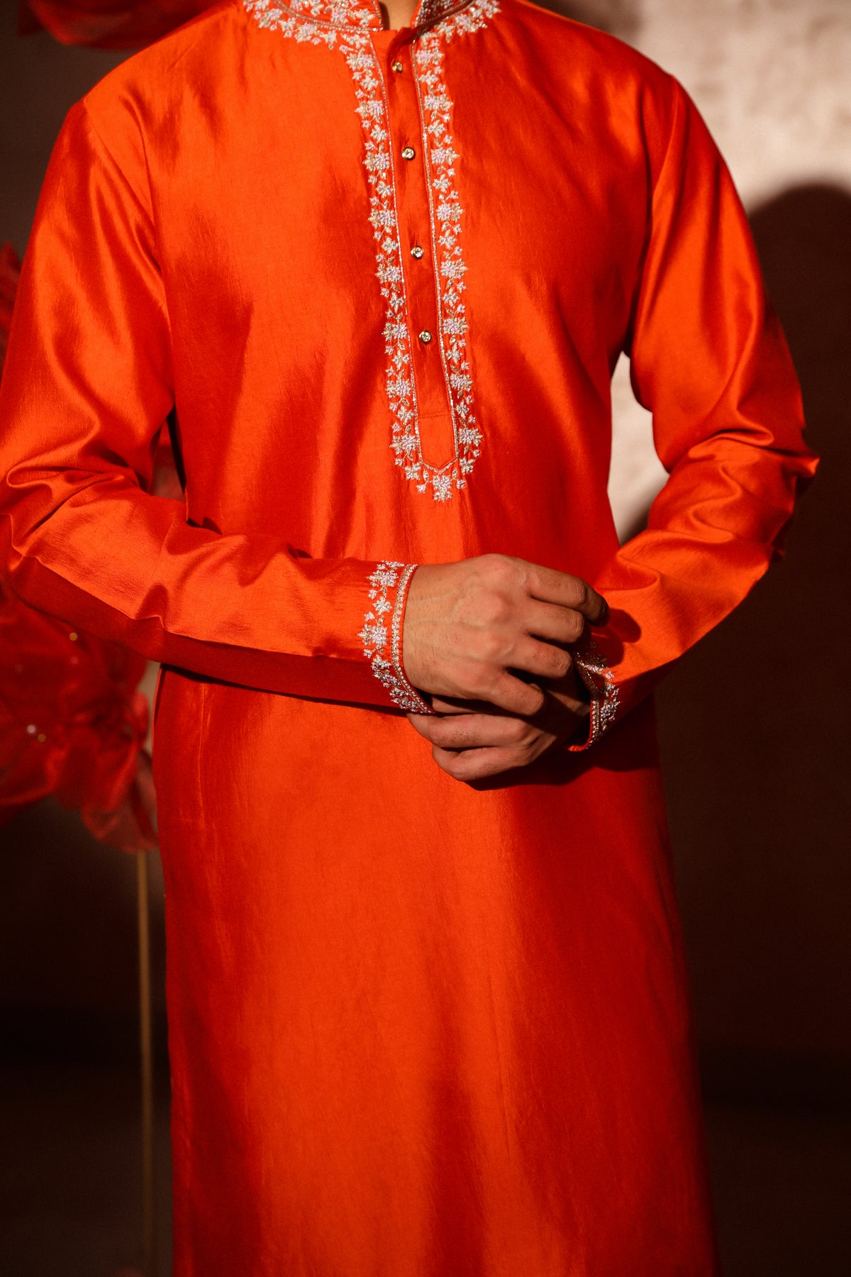 Orange embroided kurta set