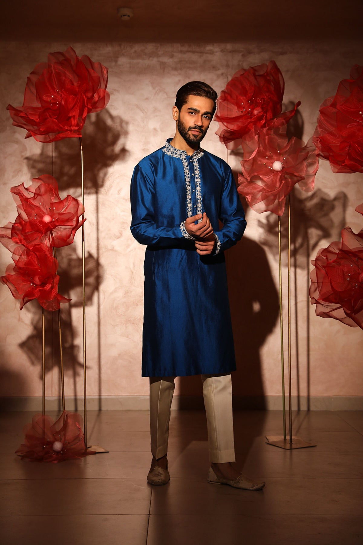 Royal blue embroided kurta set