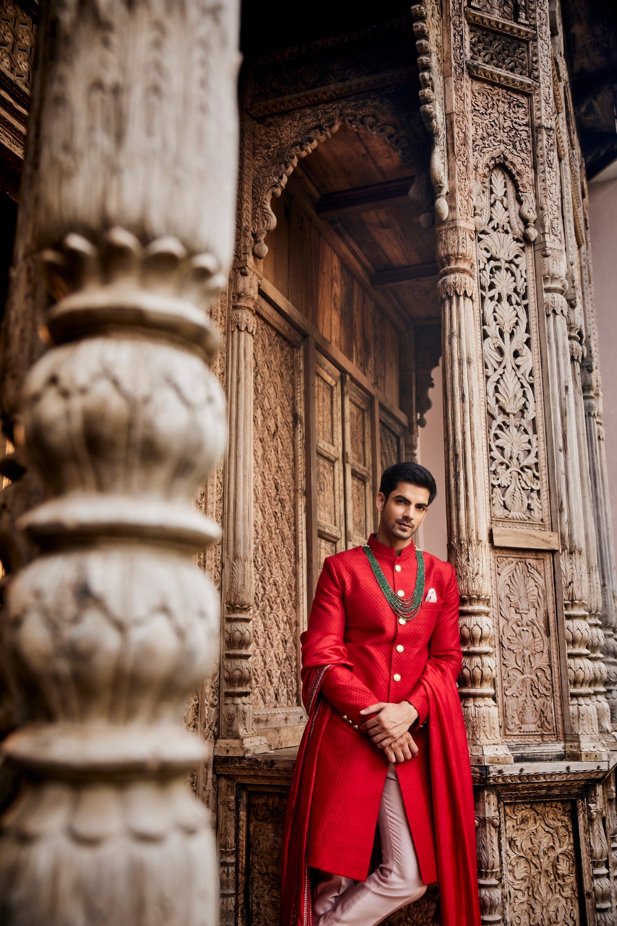 Scarlet Red Sherwani Set