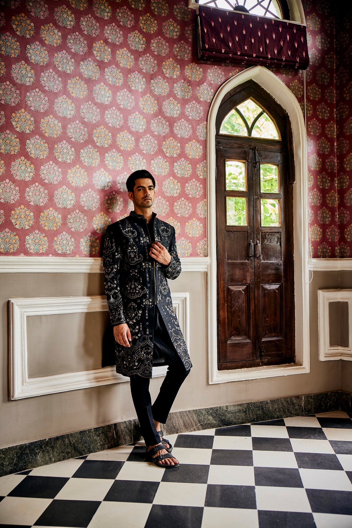 Mid-night Black Sherwani Set