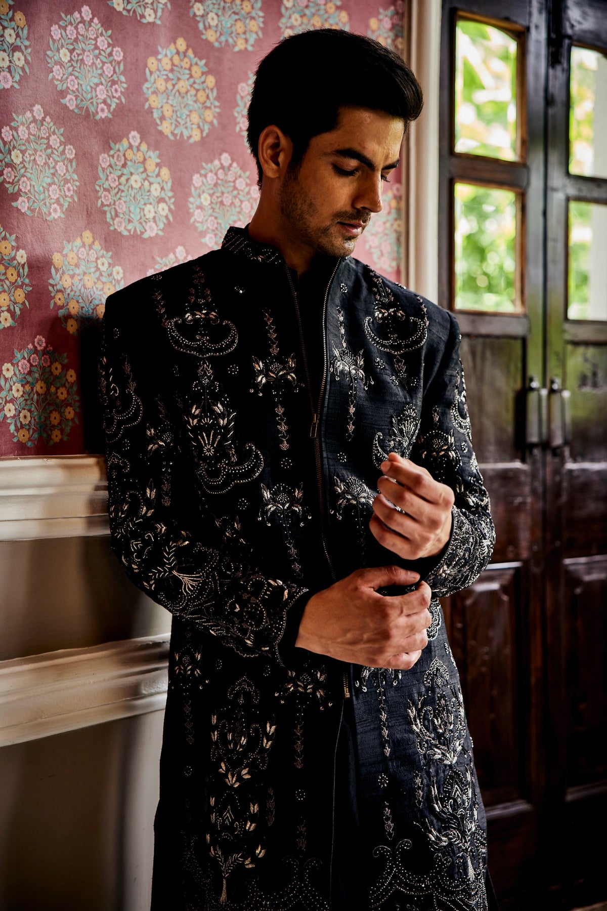 Mid-night Black Sherwani Set