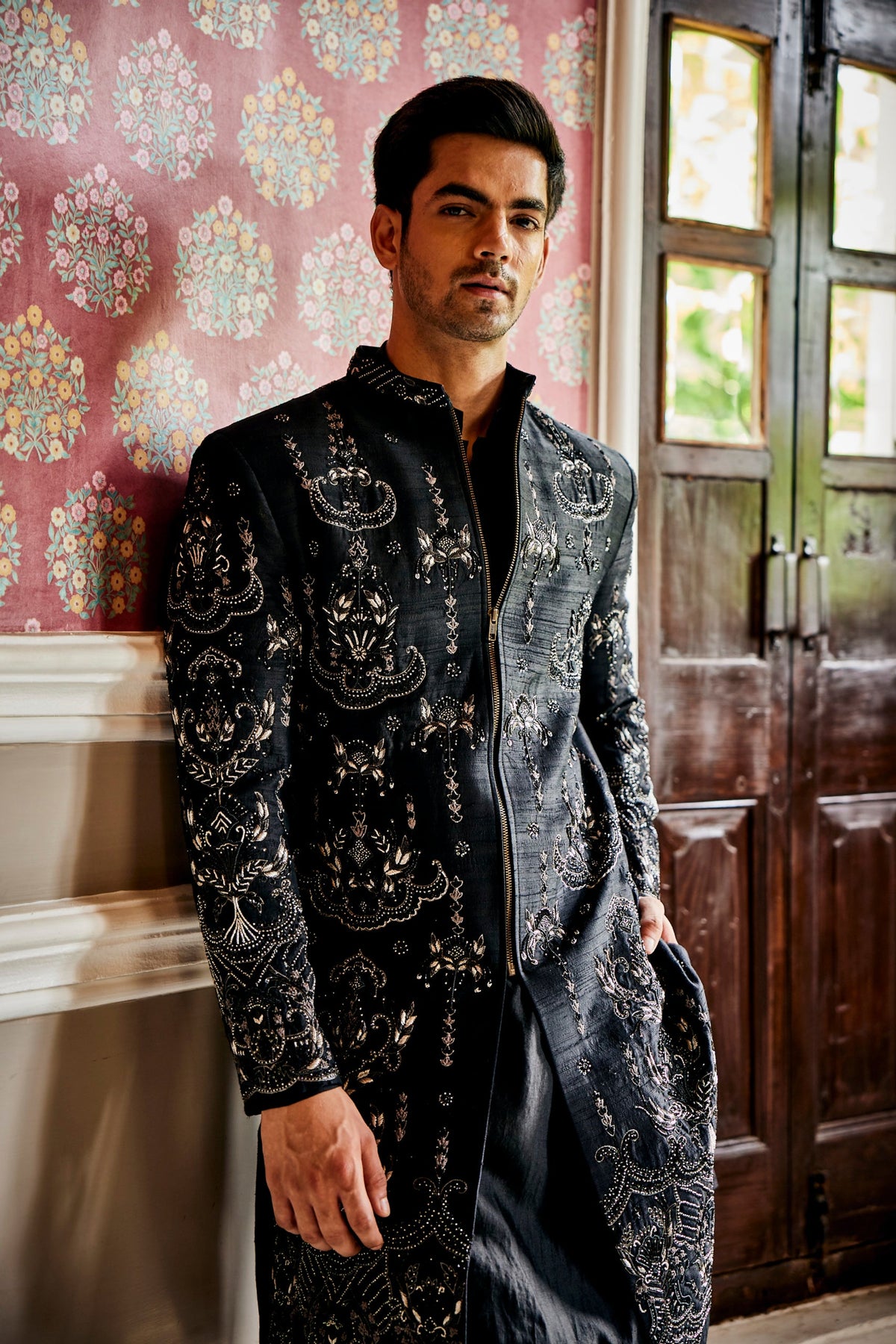 Mid-night Black Sherwani Set