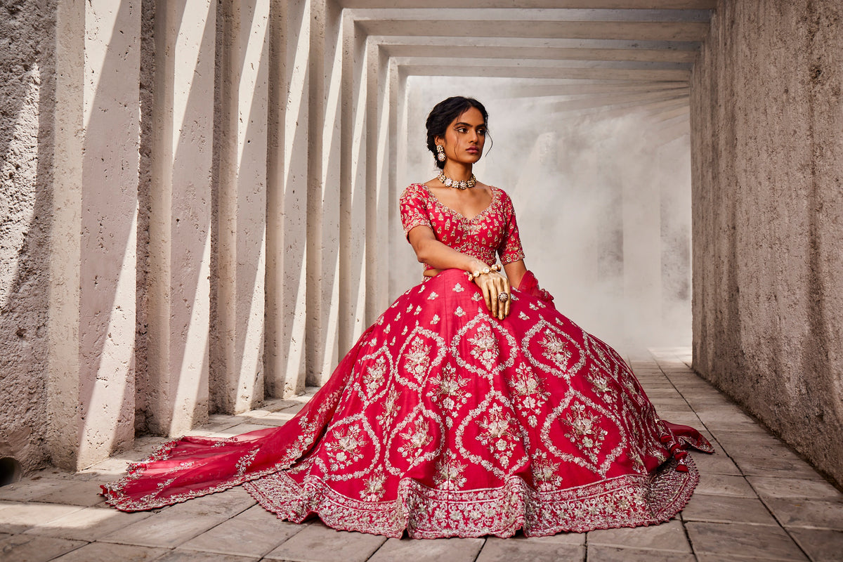 Hot Pink Ogee Motif Lehenga