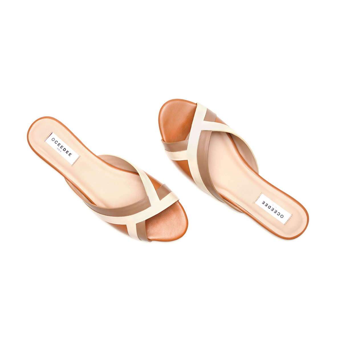 Ivory &amp; Tan,open Toe Flats