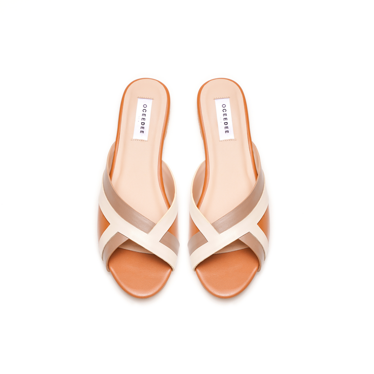 Ivory &amp; Tan,open Toe Flats